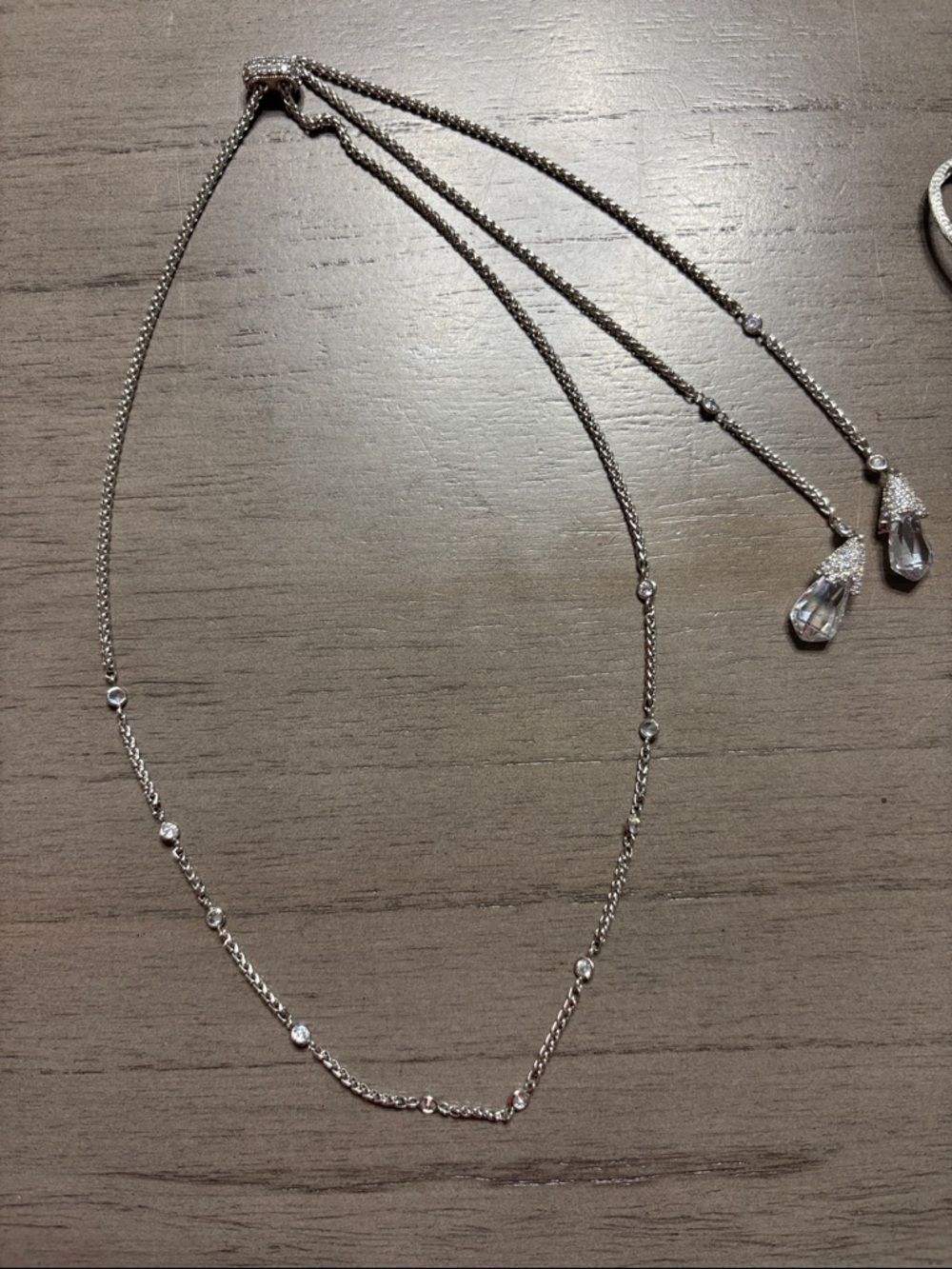 Kendra Scott Silver-Tone Adjustable Necklace with Clear Crystal Teardrops